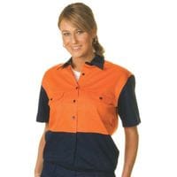 Ladies HiVis Two Tone Cotton Drill S/Sleeve Shirt 