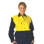 Ladies HiVis Two Tone Cotton Drill L/Sleeve Shirt 