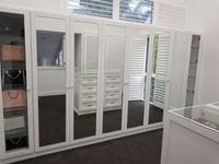 2 pack painted hinged doors with mirror inserts & glass shelving