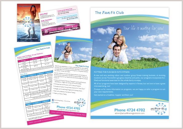 Business cards, flyer and print ad for Activ8 Fun Fit