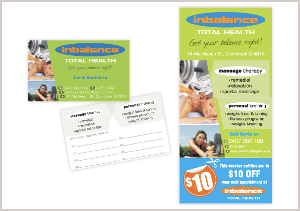 Business cards and DL flyer for Inbalance Total Health