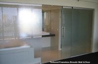 Textured Glass Frameless Sliding Doors to Ensuite for privacy. Tweed Heads