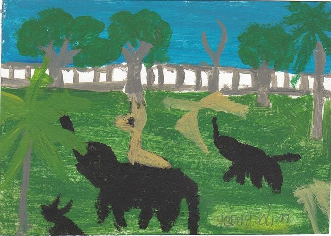 The elephants and animals.

By Cambodian child.