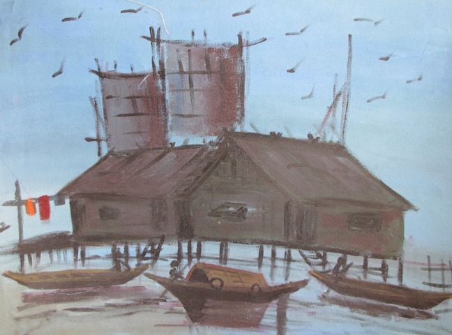 Oil painting for exhibition of Cambodian Children from Sihanoukville.