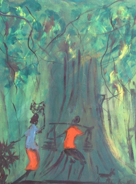 Oil painting by child from Sihanoukville, Cambodia.