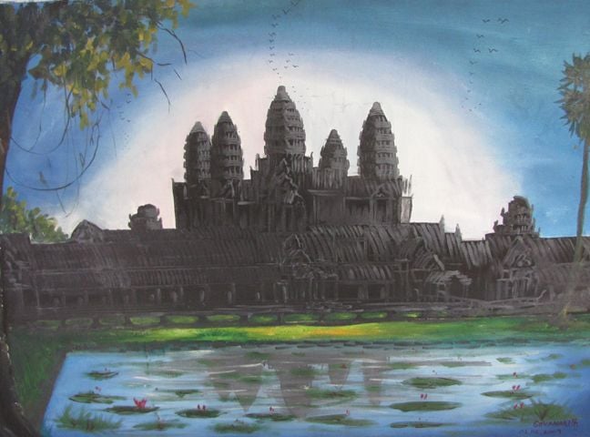 Angkor Wat by child from Sihanoukville, Cambodia.
Oil painting.  2009.
