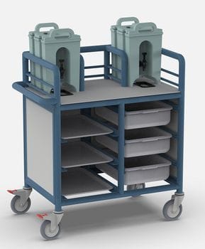 Enclosed 2 Bay double urn trolley with trays and tubs