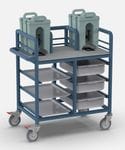 2 x Bay double urn trolley with trays and tubs